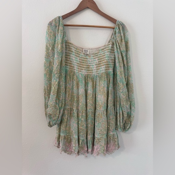 HEMANT & NANDITA Dresses & Skirts - HEMANT & NANDITA Sidra Mini Dress Metallic Babydoll Flowy Sleeves XS ^FLAW*